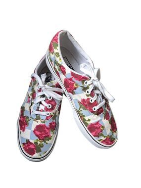 VANS checkerboard roses floral lace up Canvas Low Skate sneakers coastal 7.5